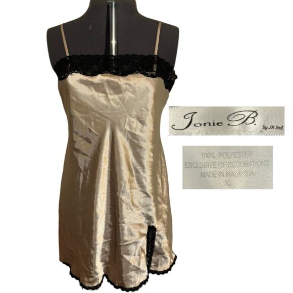 Jonie B Lace Slip Dress Champagne Black Size XL Romantic Grunge Coquette Trendy - Picture 1 of 7